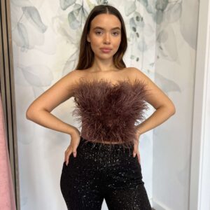 Corset cu pene ciocolatiu